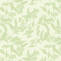 Simple monochrome two-color seamless pattern with flowers silhouette.