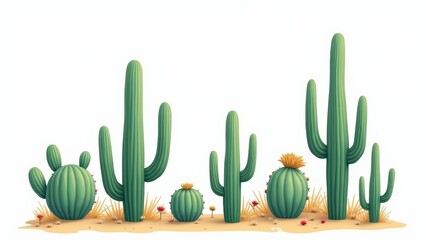 Cactus Grouping Illustration on White Background