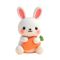 Cute White Bunny Holding Carrot Adorable Cartoon Character Illustration