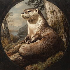 Obraz premium Otter, animal, illustration, background