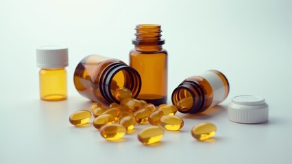 Omega-3 Capsules And Pill Bottles Still Life