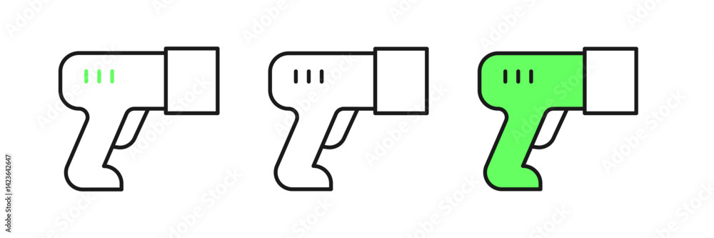Poster set line scanner scanning bar code icon isolated on white background. barcode label sticker. identif