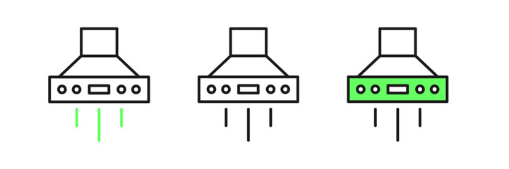 Set line Kitchen extractor fan icon isolated on white background. Cooker hood. Kitchen exhaust. Household appliance. Vector