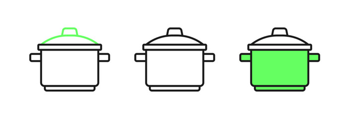 Set line Cooking pot icon isolated on white background. Boil or stew food symbol. Vector