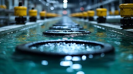 Industrial water treatment plant with aeration system.