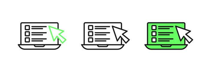 Set line Online quiz, test, survey or checklist icon isolated on white background. Exam list. E-education concept. Vector