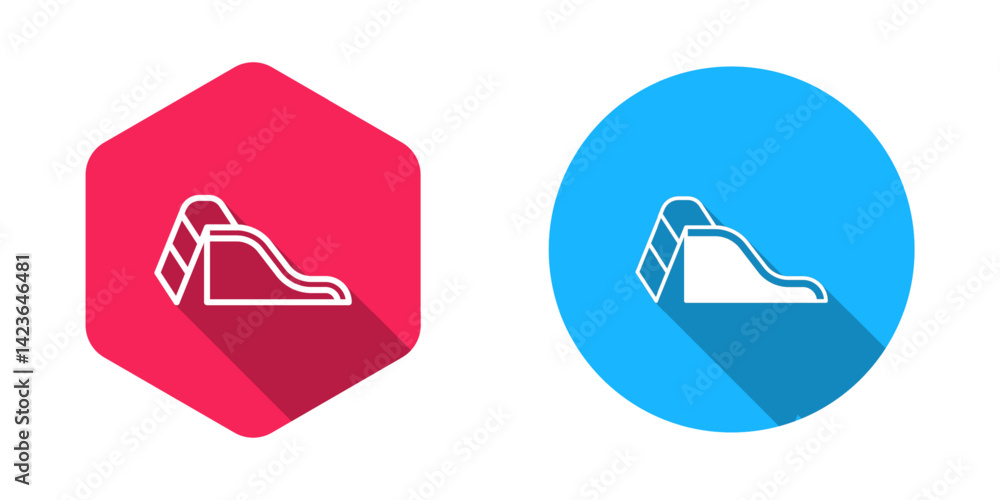 Poster filled and outline slide playground icon isolated with long shadow background. childrens slide. vect
