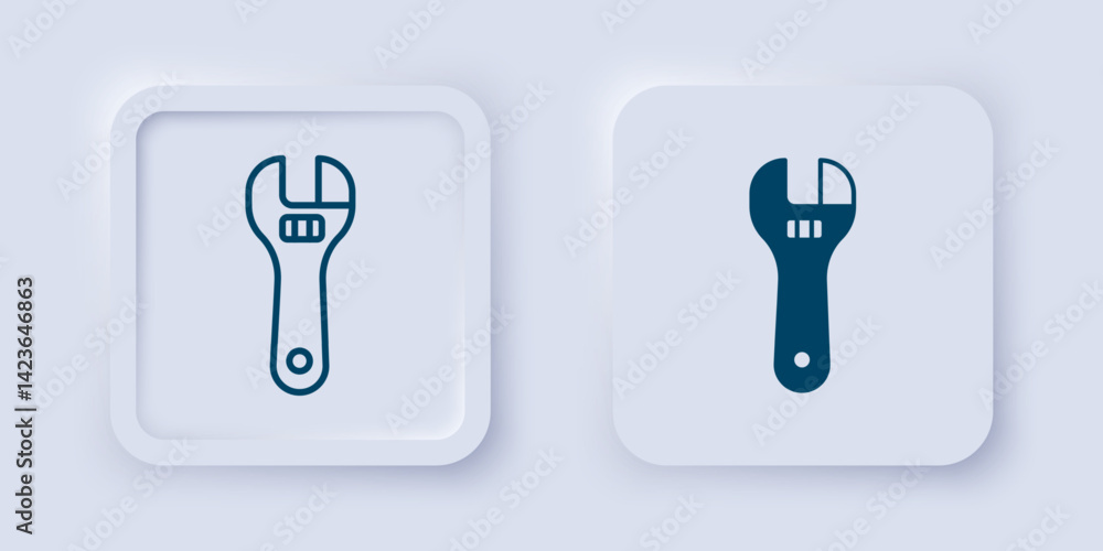 Poster filled and outline adjustable wrench icon isolated on grey background. square button. vector