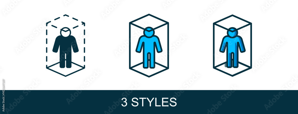Poster filled outline 3d modeling icon isolated on white background. augmented reality or virtual reality. 