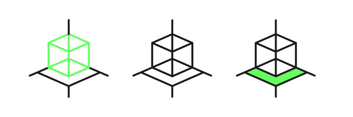 Set line 3d modeling icon isolated on white background. Augmented reality or virtual reality. Vector