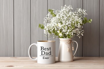 A classic white ceramic coffee mug with â€œBest Dad Everâ€ in bold black font