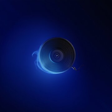 a floating circular object glowing in a soft blue hue, surrounded by mist. The dark backdrop enhances its ethereal appearance, creating a mysterious visual effect.