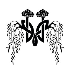 Woven pattern in the form of a trident with calamus and willow in black and white colors. Symbols of Ukraine. Trident emblem. Emblem of Ukraine . Template for plotter laser cutting , wood carving, met