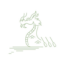 Chinese Black and White Dragon Illustration. Dragon Boat Festival design in line minimal style. Dragon boat and zongzi dumplings. dragon boat festival celebration concept.