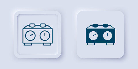 Filled and outline Time chess clock icon isolated on grey background. Sport equipment. Square button. Vector