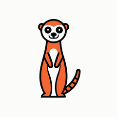 Cartoon animals. Little cute meerkat stands and smiles minimalist head logo, Icon, element. Vector illustration