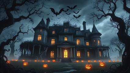 halloween background with haunted house