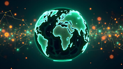 Fototapeta premium Luminous Green Outline: Earth Surrounded by Multicolored Circuit Web