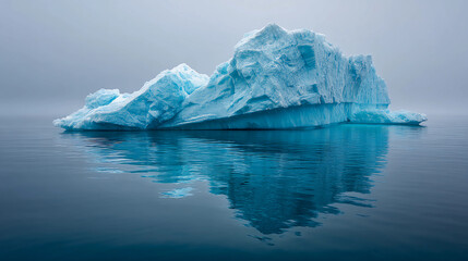 Blue iceberg floating in deep water, arctic tranquility