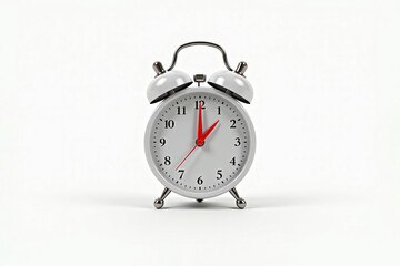 Classic white alarm clock showing 7 55 minimalist design bright white background clean