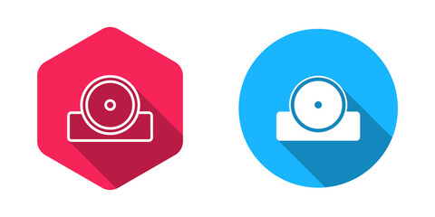 Filled and outline Otolaryngological head reflector icon isolated with long shadow background. Equipment for inspection the patients ear, throat and nose. Vector