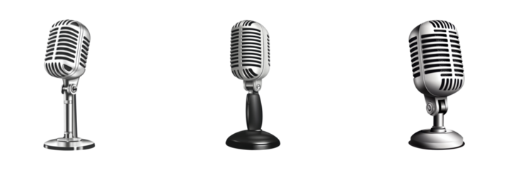 Showcasing vintage microphones setup collection classic. Cut out set png