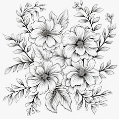 Obraz premium Black and White Lotus Flower Mandala – Hand-Drawn Floral Line Art Illustration