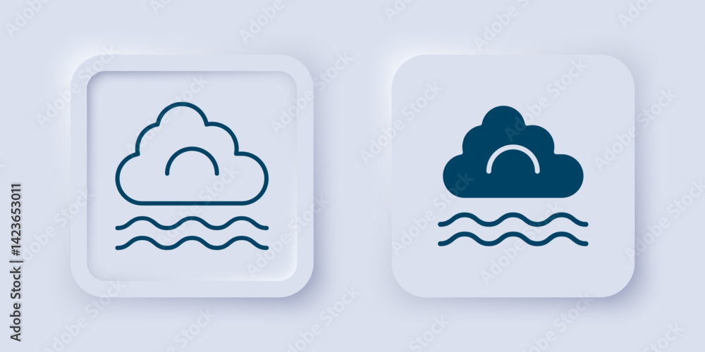 Aufkleber filled and outline fog and cloud icon isolated on grey background. square button. vector