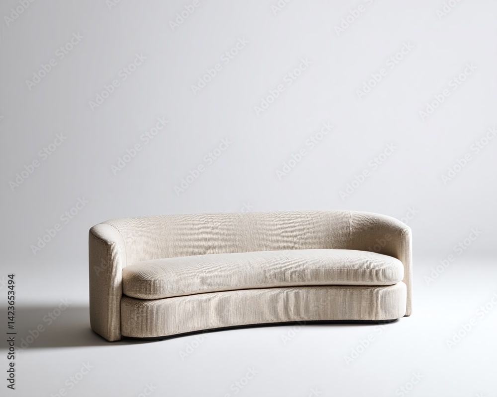 Poster elegant curved sofa in minimalist setting, showcasing modern design against a soft background