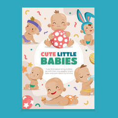 Flat Cute Little Babies Poster