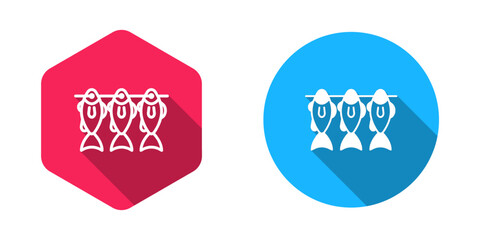 Filled and outline Dried fish icon isolated with long shadow background. Vector