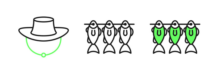 Set line Dried fish icon isolated on white background. Vector