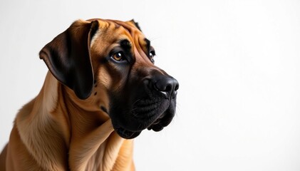 Obraz premium Noble Mastiff head shot, intense gaze, pure white backdrop, eyes, animal