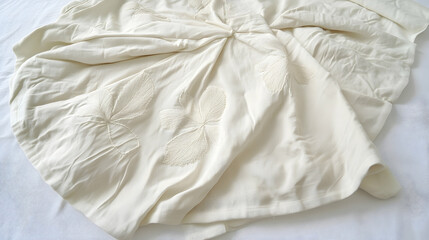 Obraz premium Elegant cream fabric with intricate floral embroidery draped gracefully on a soft surface
