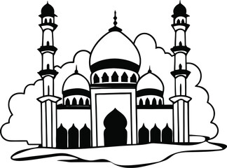 Adobe IllBlack and White Silhouette of a Mosque with Crescent Moon Symbolustrator Artwork