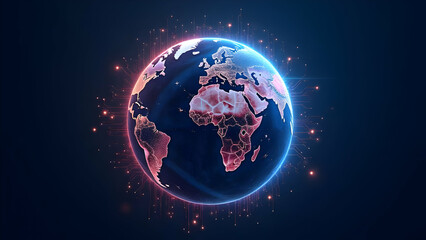 Halo of Connectivity: Vibrant Circuit Lines Link Continents Around Earth