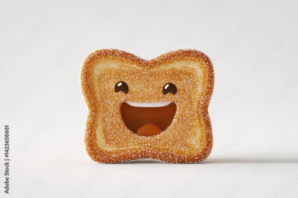 Poster a happy, sugary toast with a smiling face and a hint of orange inside.