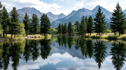Serene Mountain Lake in Colorado Surrounded by Pine Trees