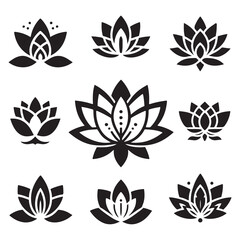 Set of Black and White Floral Icons with Nature Elements