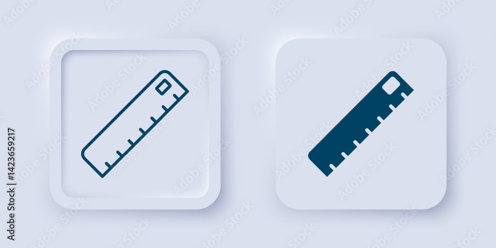 Poster filled and outline ruler icon isolated on grey background. straightedge symbol. square button. vecto