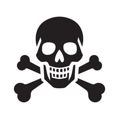 Jolly Roger pirate skull and crossbones flag illustration with danger and death symbols
