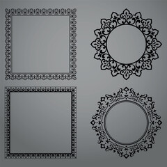 Set of decorative frames Elegant vector element for design in Eastern style, place for text. Floral black and gray borders. Lace illustration for invitations and greeting cards