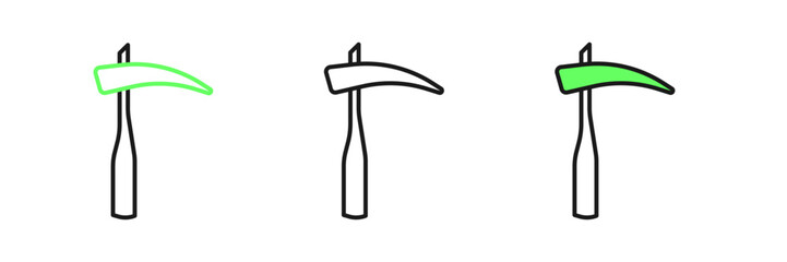 Set line Scythe icon isolated on white background. Happy Halloween party. Vector