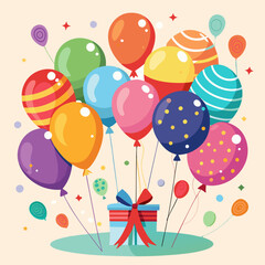 Obraz premium Colorful Balloons and Gift for a Festive Celebration