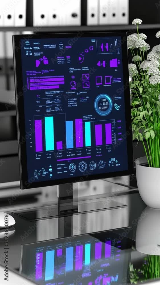 Poster futuristic smart home system dashboard with vibrant data visualizations and sleek design