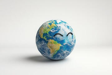 A smiling Earth globe, showcasing continents and oceans, symbolizes environmental care and global unity.