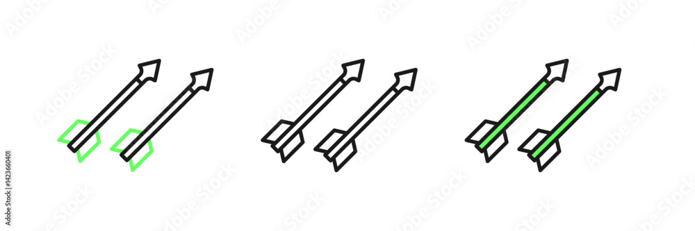 Poster set line medieval arrows icon isolated on white background. medieval weapon. vector