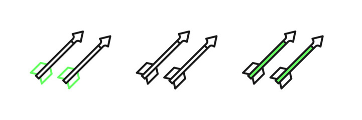 Set line Medieval arrows icon isolated on white background. Medieval weapon. Vector