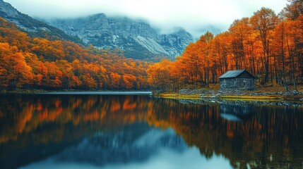 Obraz premium Autumn lake reflection scenery