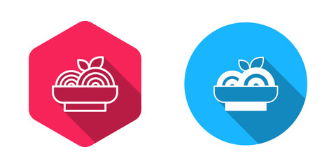 Filled and outline Pasta spaghetti icon isolated with long shadow background. Italian restaurant. Vector